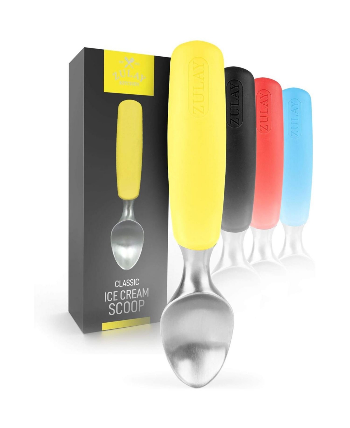 Zulay Kitchen Heavy Duty Ice Cream Scoop - Stainless Steel Ice Cream Scooper With Non-Slip Rubber Grip