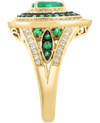 EFFY&reg; Emerald (1-1/20 ct. t.w.) & Diamond (3/8 ct. t.w.) Teardrop Halo Statement Ring in 14k Gold