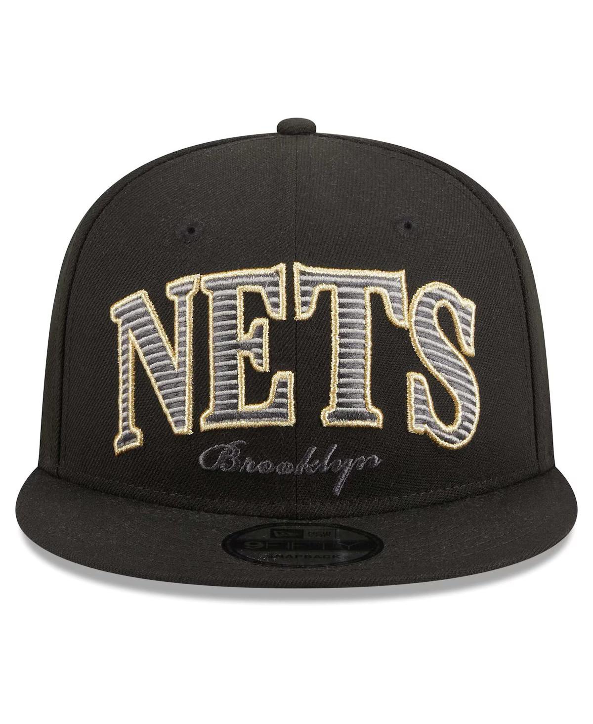 New Era Men'sBrooklyn Nets Golden Tall Text 9Fifty Snapback Hat - Black