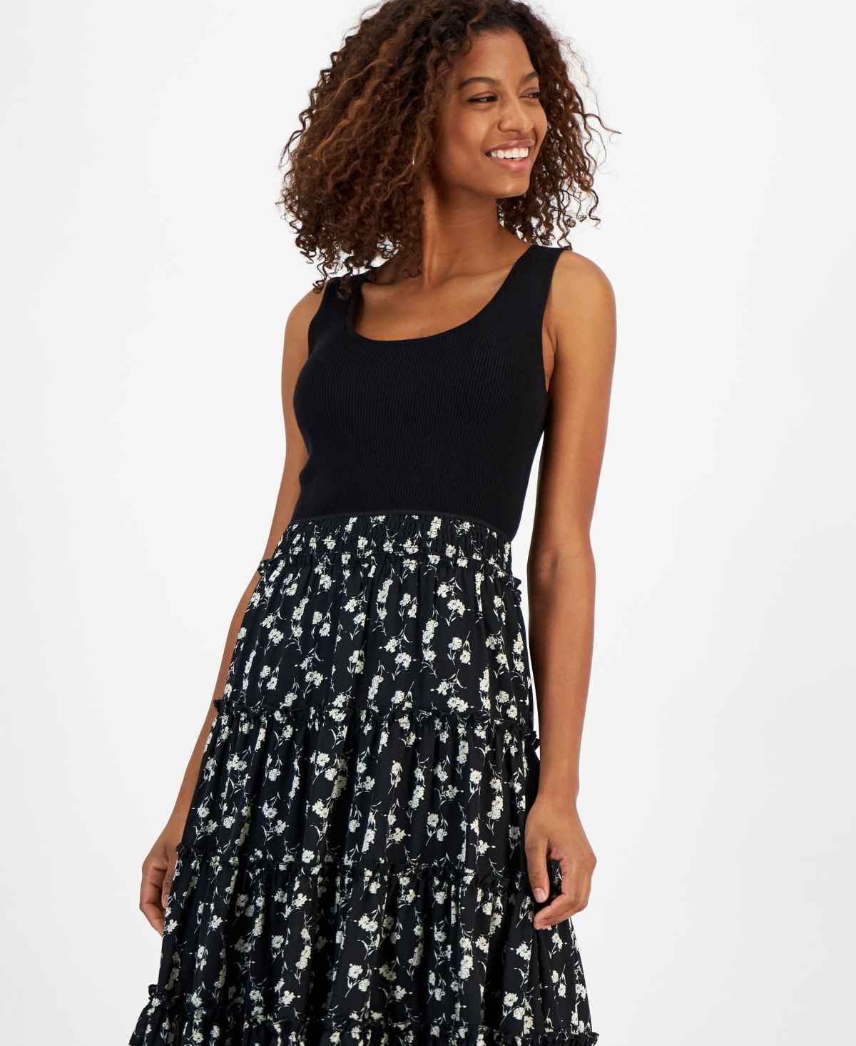 T Tahari Fit And Flare Dress In Black,flor