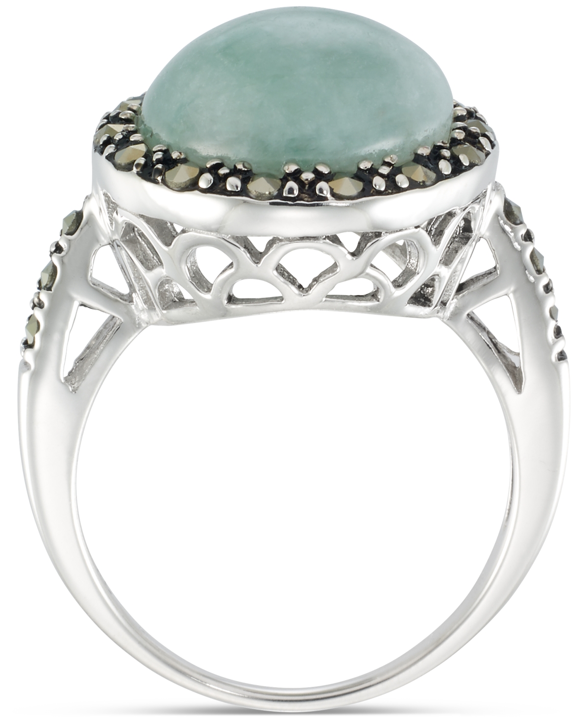 Macy's Jade & Marcasite (3/8 Ct. T.w.) Statement Ring In Sterling Silver In Jade
