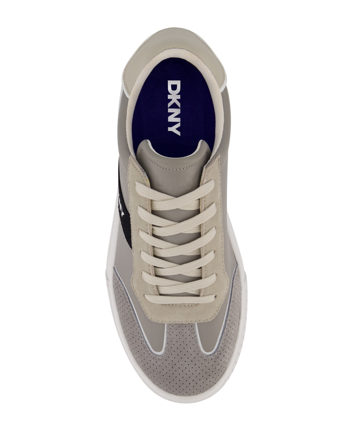 Shop Dkny Men's Side Logo Perforated Two Tone Branded Sole Racer Toe Sneakers In Grey