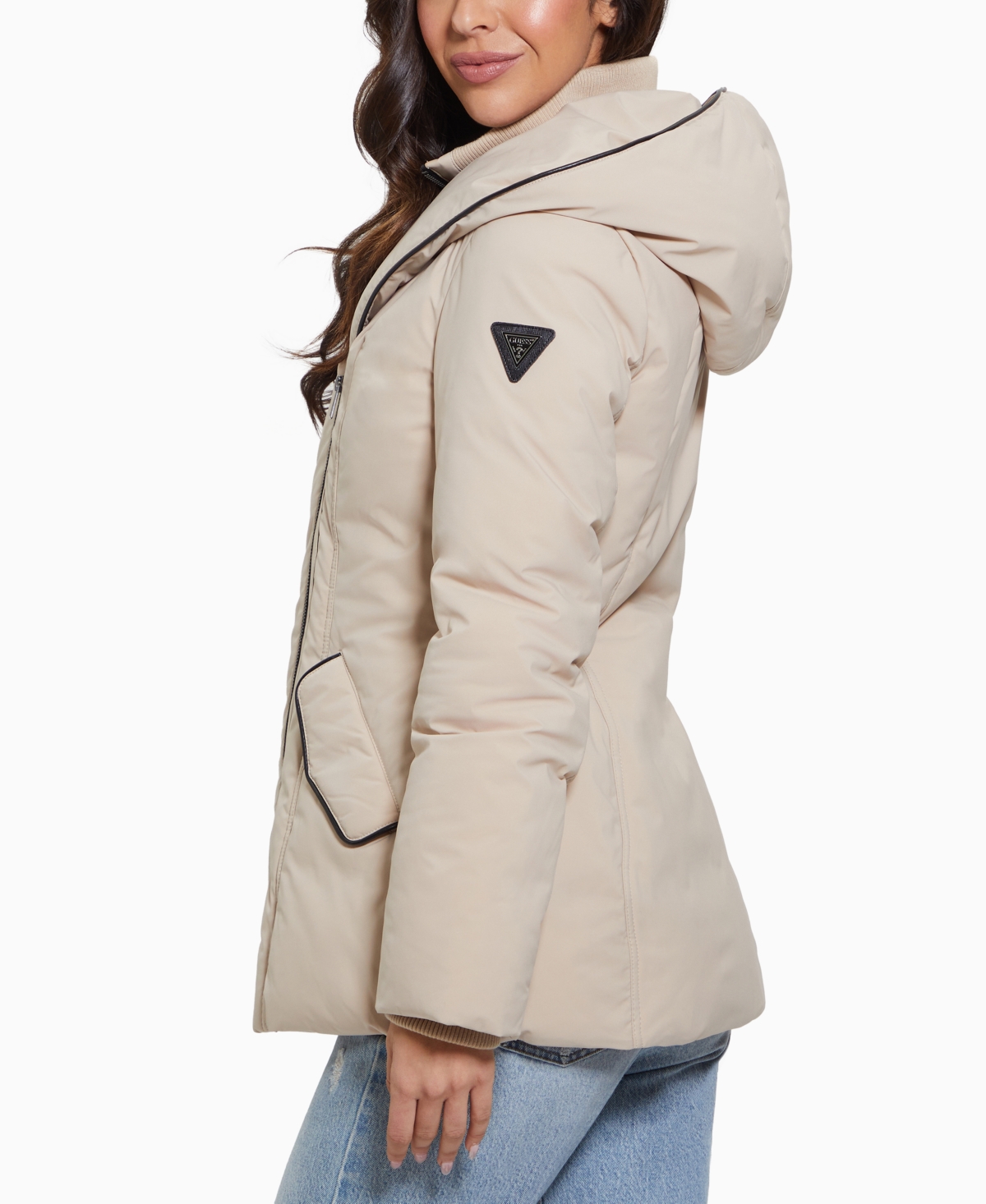 Guess Women's Bibbed Shawl-Collar Hooded Puffer Coat
