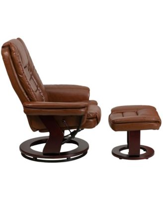 Multi-Position Recliner Ottoman Set Eucalyptus Wood Stitched Upholstery Swivel Base