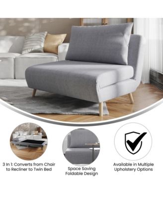 Celine Convertible Tri-Fold Sleeper Chair With Channel Stitching And Pillow