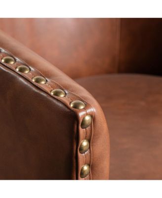 Ada Upholstered Club Style Barrel Chair With Nail Trim, Sloped Arms, And 360 Degree Swivel Base In A Vinyl Wrap