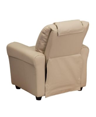 Contemporary Kids Single Wood Cup Holder, Headrest  Recliner Chair