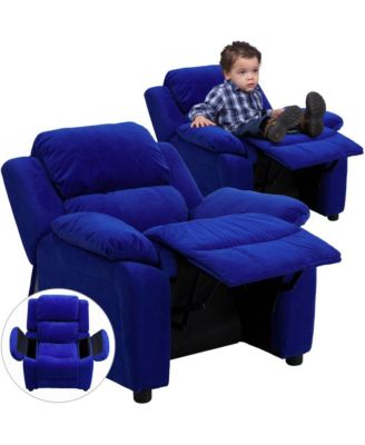Deluxe Vinyl Padded Contemporary Kids Recliner With Storage Arms