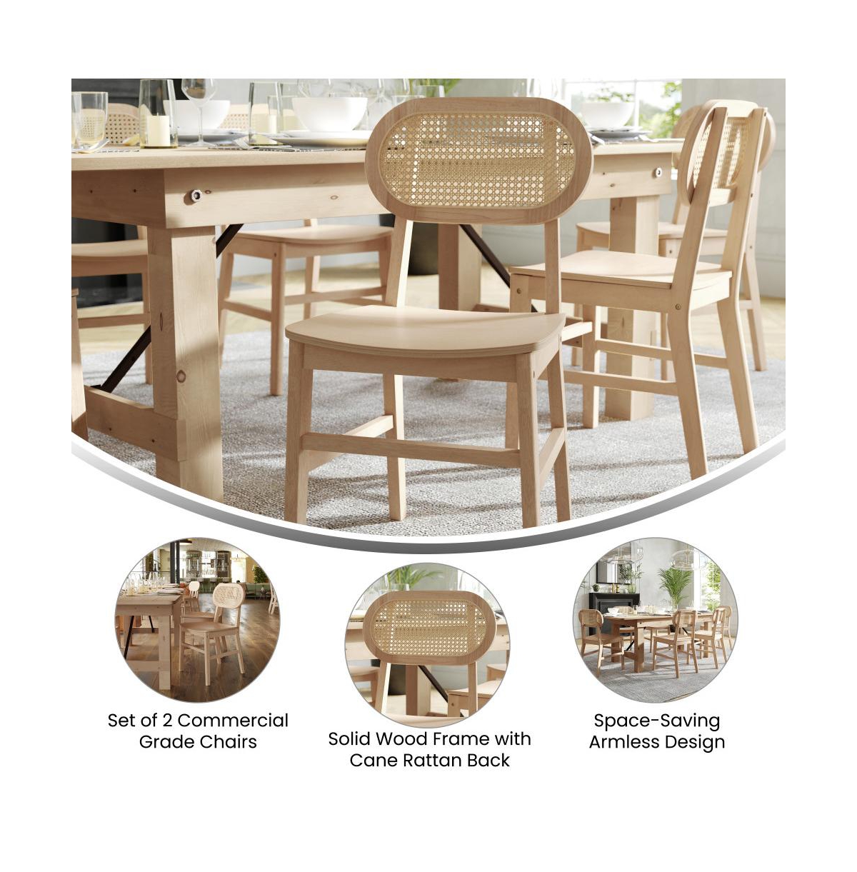 Analise Set Of 2 Cane Rattan Dining Chairs With Solid Wood Frames