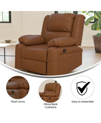 Single Piece  Upholstered Fabric or Faux Leather Bustle Back & Padded Arms Recliner Chair