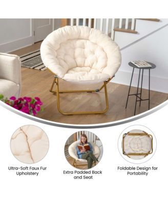 1 Count With Cozy Faux Fur Cushion And Metal Frame For Dorms, Bedrooms, Apartments And More - Ersa Oversize Folding Saucer Chair