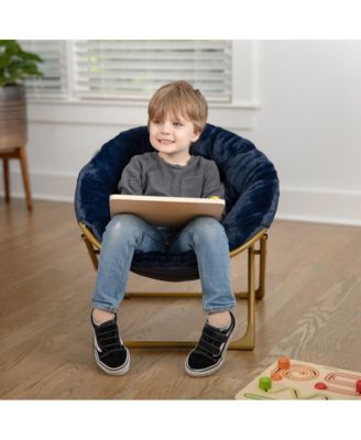 Io Kid'S Folding Saucer Chair With Cozy Faux Fur Upholstery And Metal Frame For Playroom, Bedrooms, Nursery And More