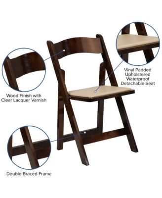 2 Pack Wedding Party Event Wood Folding Chair With Vinyl Padded Seat