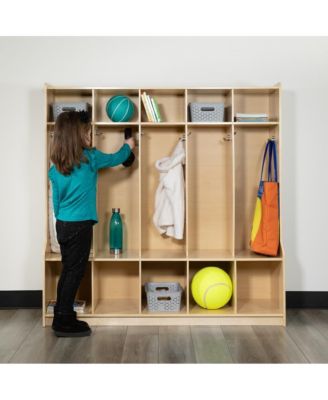 Wood School Coat Locker With Bench, Cubbies And Storage Organizer Hook