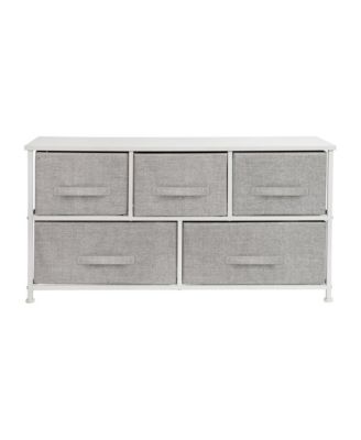 5 Drawer Storage Chest With Wood Top & Dark Fabric Pull Drawers