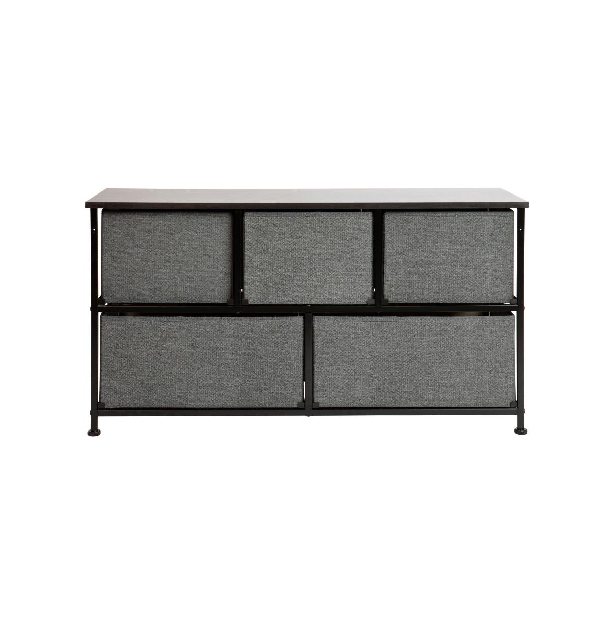 Emma+Oliver 5 Drawer Storage Chest With Wood Top & Dark Fabric Pull Drawers -gray