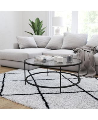 Newbury Glass Coffee Table With Round Matte Frame And Vertical Legs