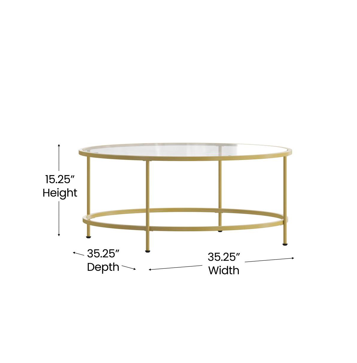 Merrick Lane Newbury Glass Coffee Table With Round Matte Frame And Vertical Legs -brushed gold