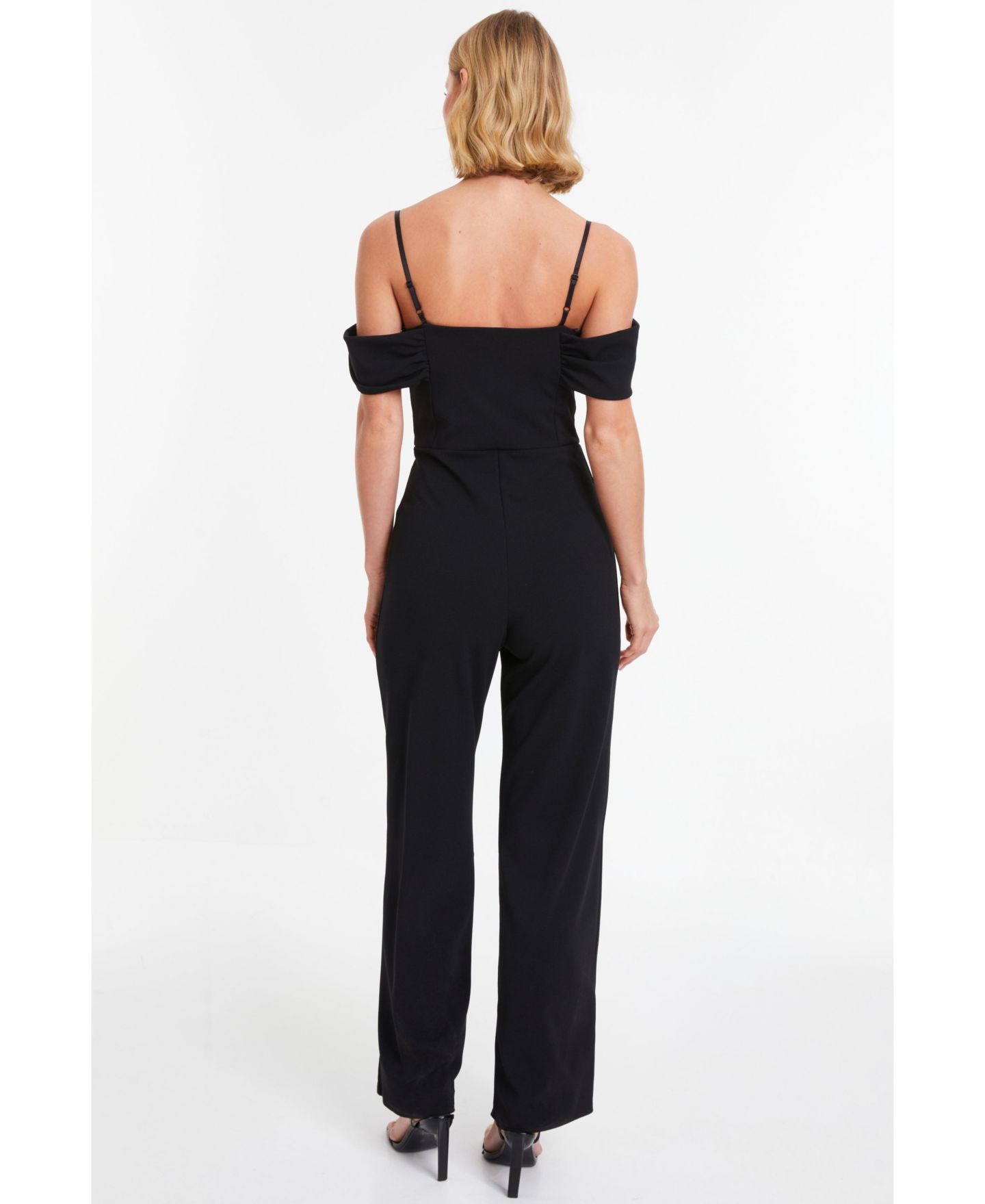 Женский комбинезон QUIZ Scuba Crepe Cold Shoulder Palazzo Jumpsuit, цвет: Чёрный — фото 3
