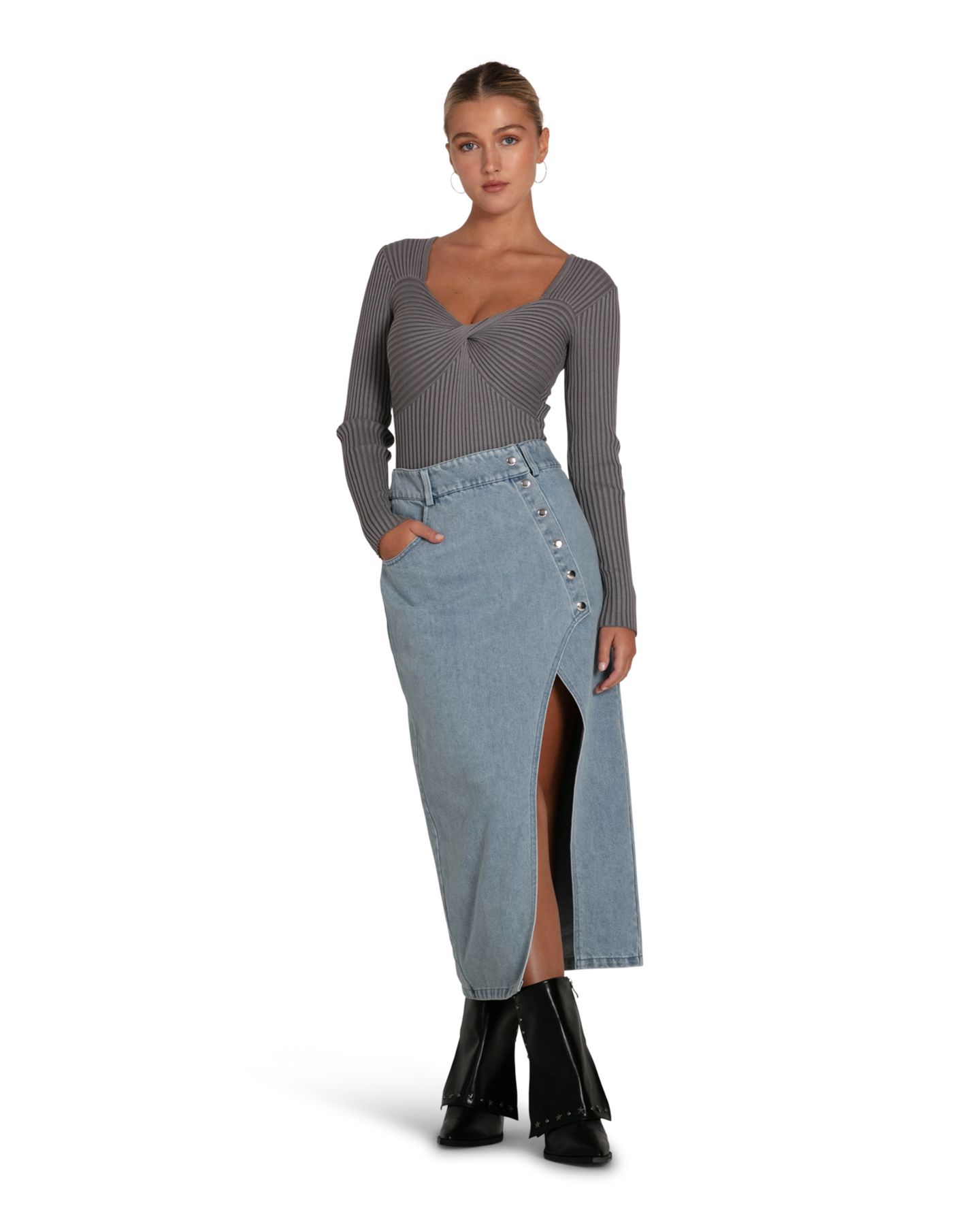 Женская юбка Belle & Bloom Can't Forget You Denim Midi, цвет: Синий — фото 3