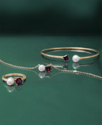 Cultured Freshwater Pearl (5mm) & Rhodolite (5/8 ct. t.w.) Two Stone Ring in Gold Vermeil,  Exclusively at Macy's