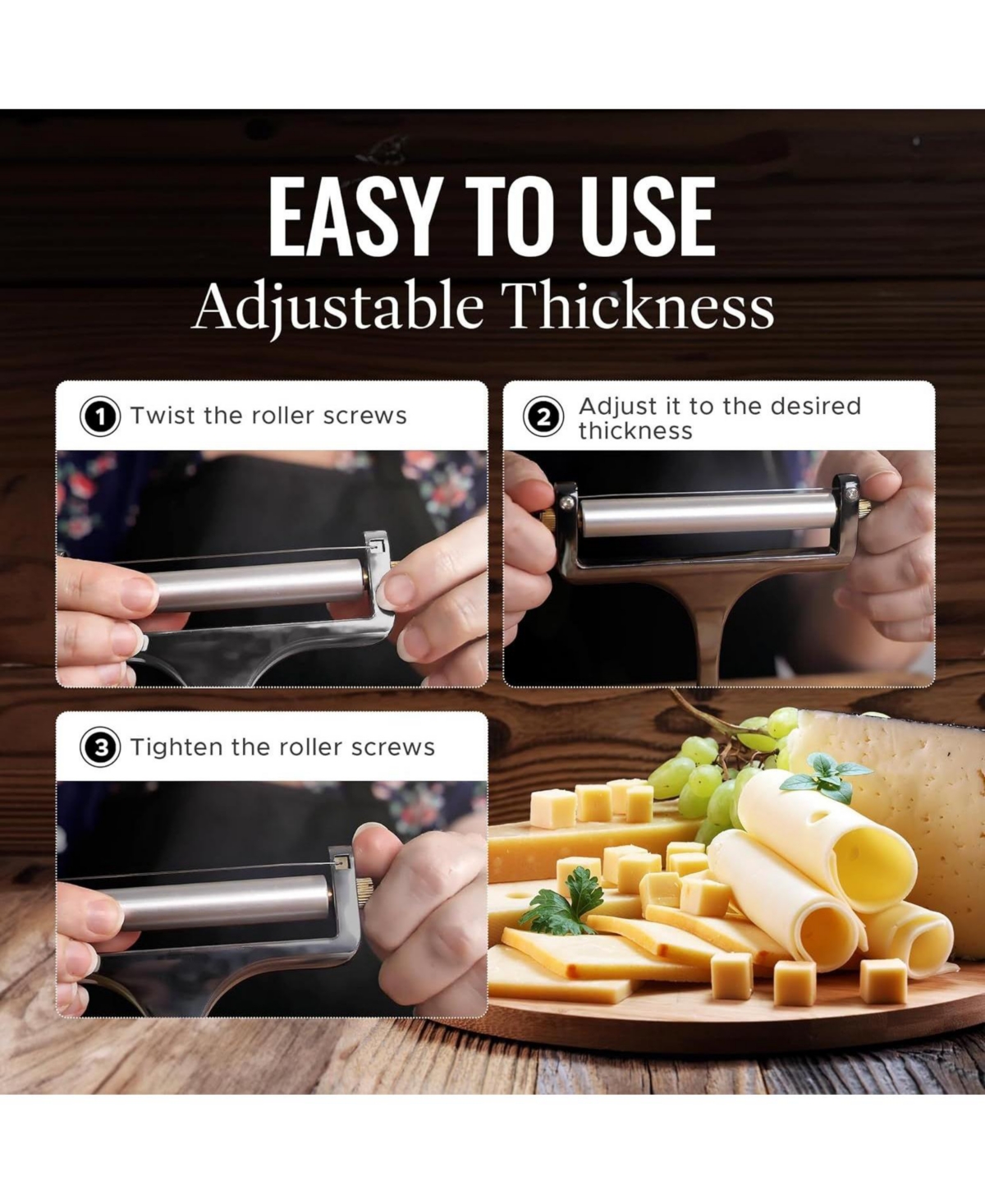 Heavy Duty Adjustable Cheese Slicer with 2 Extra Wires