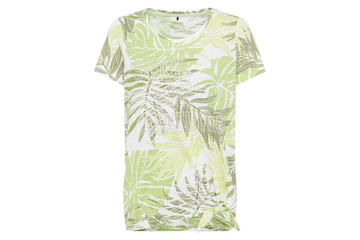 Women's 100% Organic Cotton Embellished Palm Print T-Shirt - Light lime