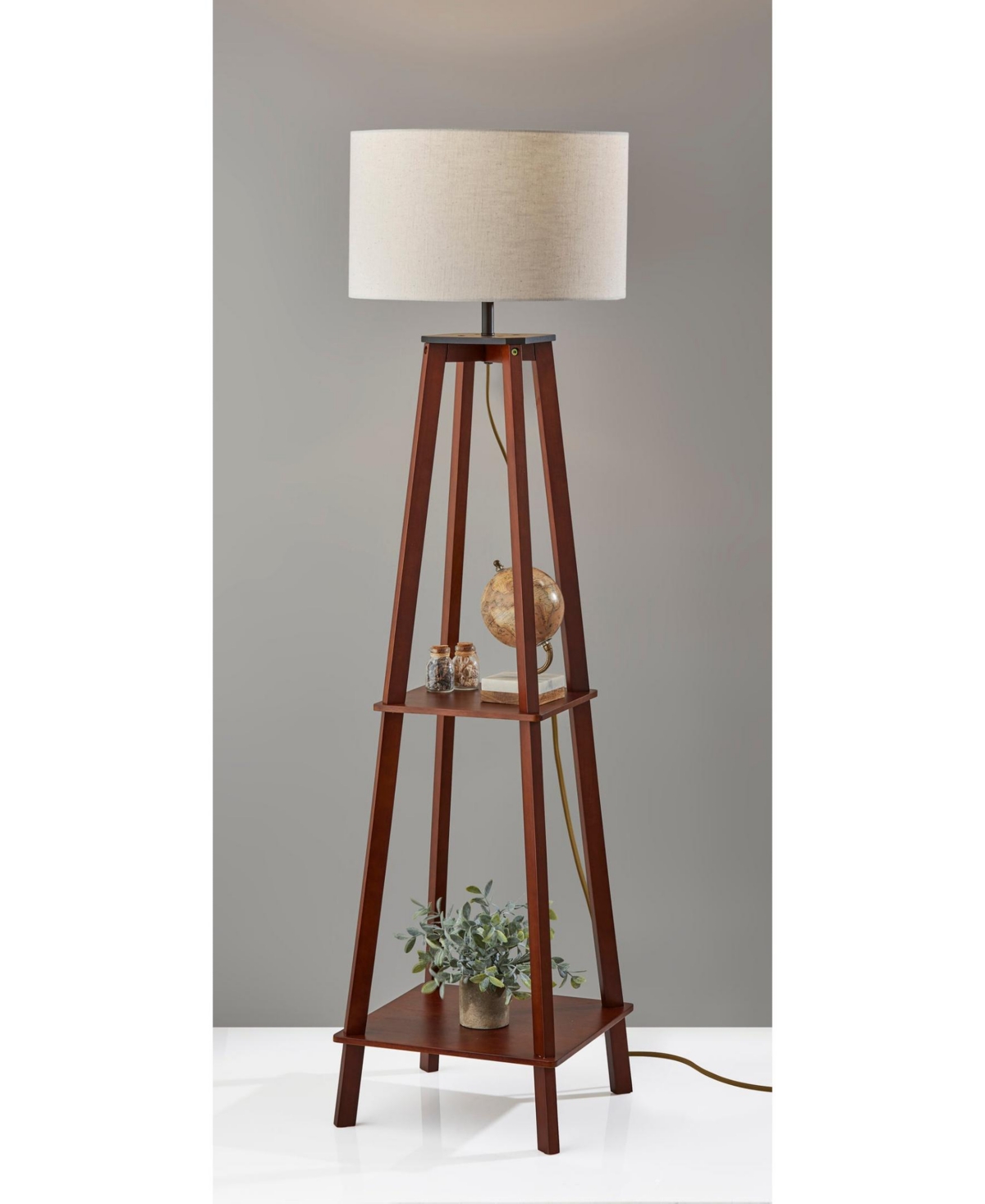 Adesso 59.75" Wood Kirby Shelf Floor Lamp In Walnut Wood