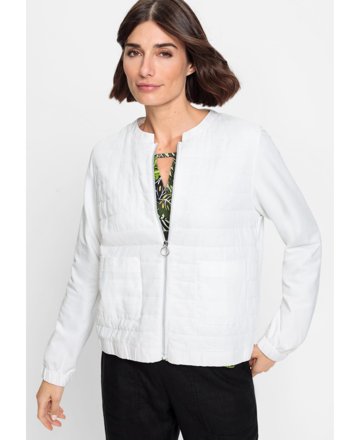 Olsen Women's Mixed Media Zip Front Jacket