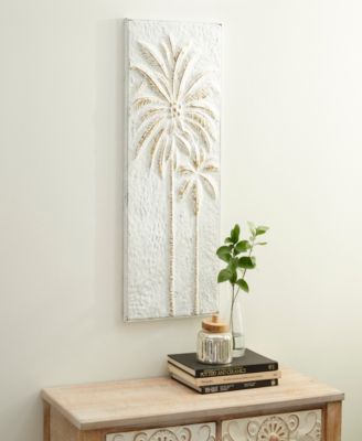 Gold Metal Relief Palm Tree Wall Decor with Gold Detailing 14" x 1" x 33"