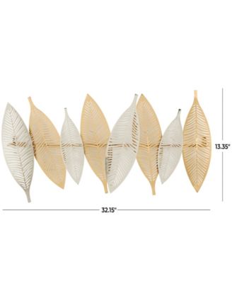 Gold Metal Leaf Metallic Wall Decor with Silver Accents, 2" x 32" x 13"