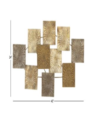 Gold Metal Sunburst Carved Overlapping Square Wall Decor, 43" x 3" x 24"