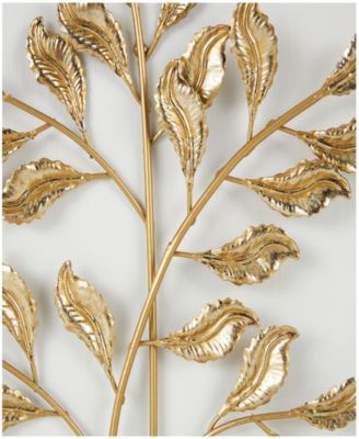 Gold Wood Leaf 3D Wall Decor with Beveled Frame, Set of 2 13"W, 17"H