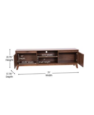 Beverly Mid-Century Modern Wooden Tv Stand With Soft Close Doors, Shelf, Cord Management Hole And Tapered Legs