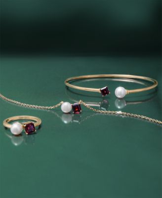 Cultured Freshwater Pearl (7mm) & Rhodolite (5/8 ct. t.w.) Wire Cuff Bangle Bracelet in Gold Vermeil, Exclusively at Macy's