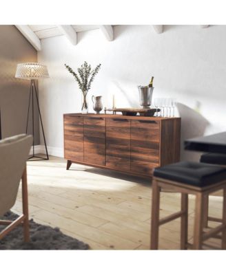 Beverly Mid-Century Modern Wooden Buffet with Soft-Close Doors, Shelving and Sleek Tapered Legs with Floor Glides