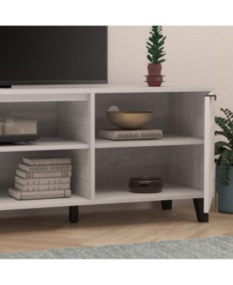 Walter Mid-Century Modern Tv Stand With Adjustable Open Shelves And Two Doors