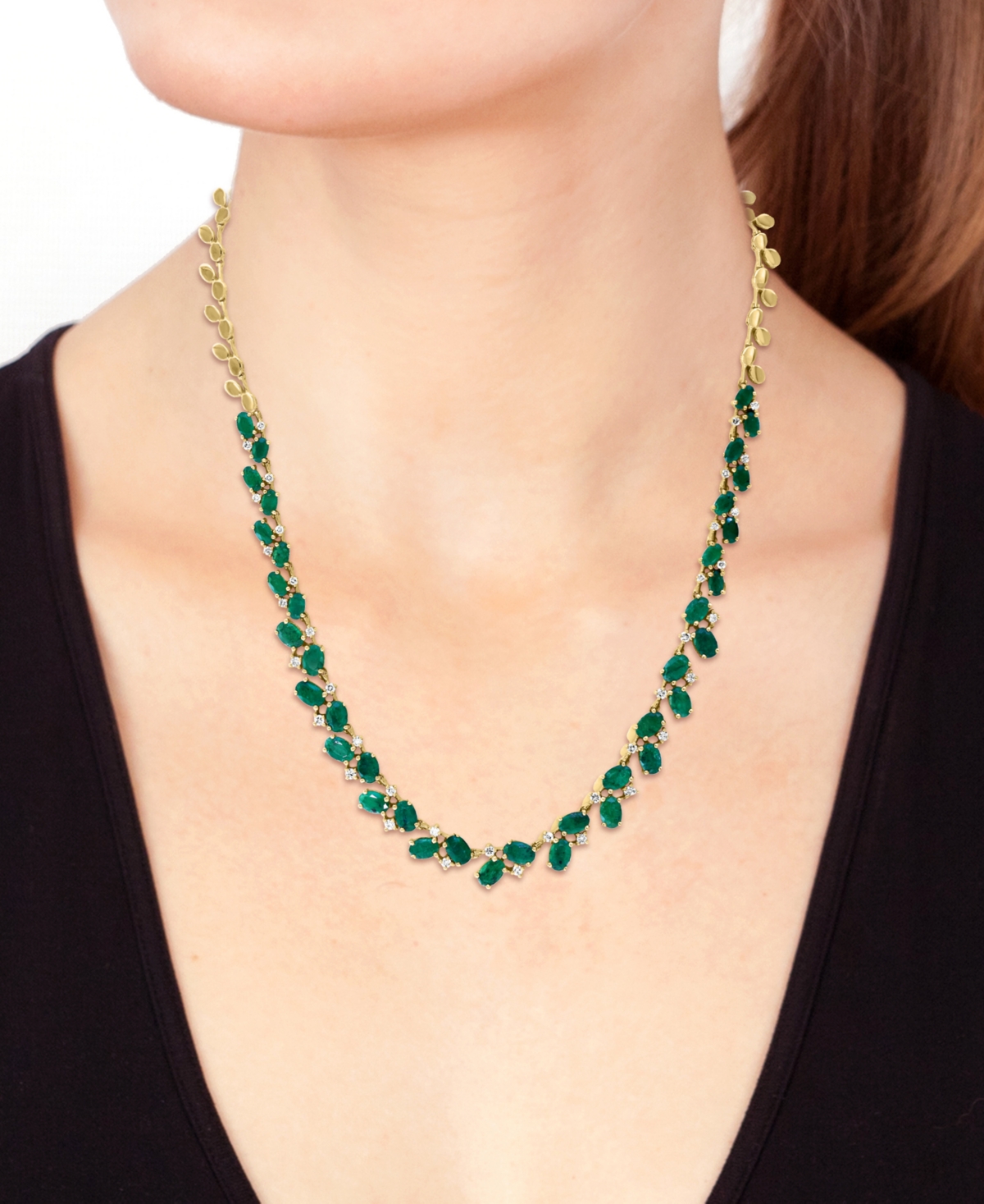 Effy Collection Effy Emerald (13-1/5 Ct. T.w.) & Diamond (1 Ct. T.w.) Vine 18" Collar Necklace In 14k Gold In Green