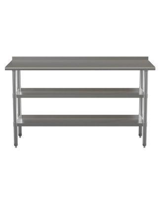 Nsf Certified Stainless Steel 18 Gauge Work Table With 1.5" Backsplash And 2 Undershelves