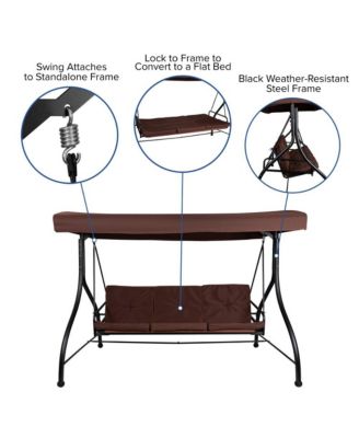3-Seat Outdoor Steel Converting Patio Swing And Bed Canopy Hammock