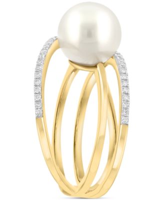 EFFY&reg; Freshwater Pearl (8-1/2mm) & Diamond (1/10 ct. t.w.) Multirow Crossover Statement Ring
