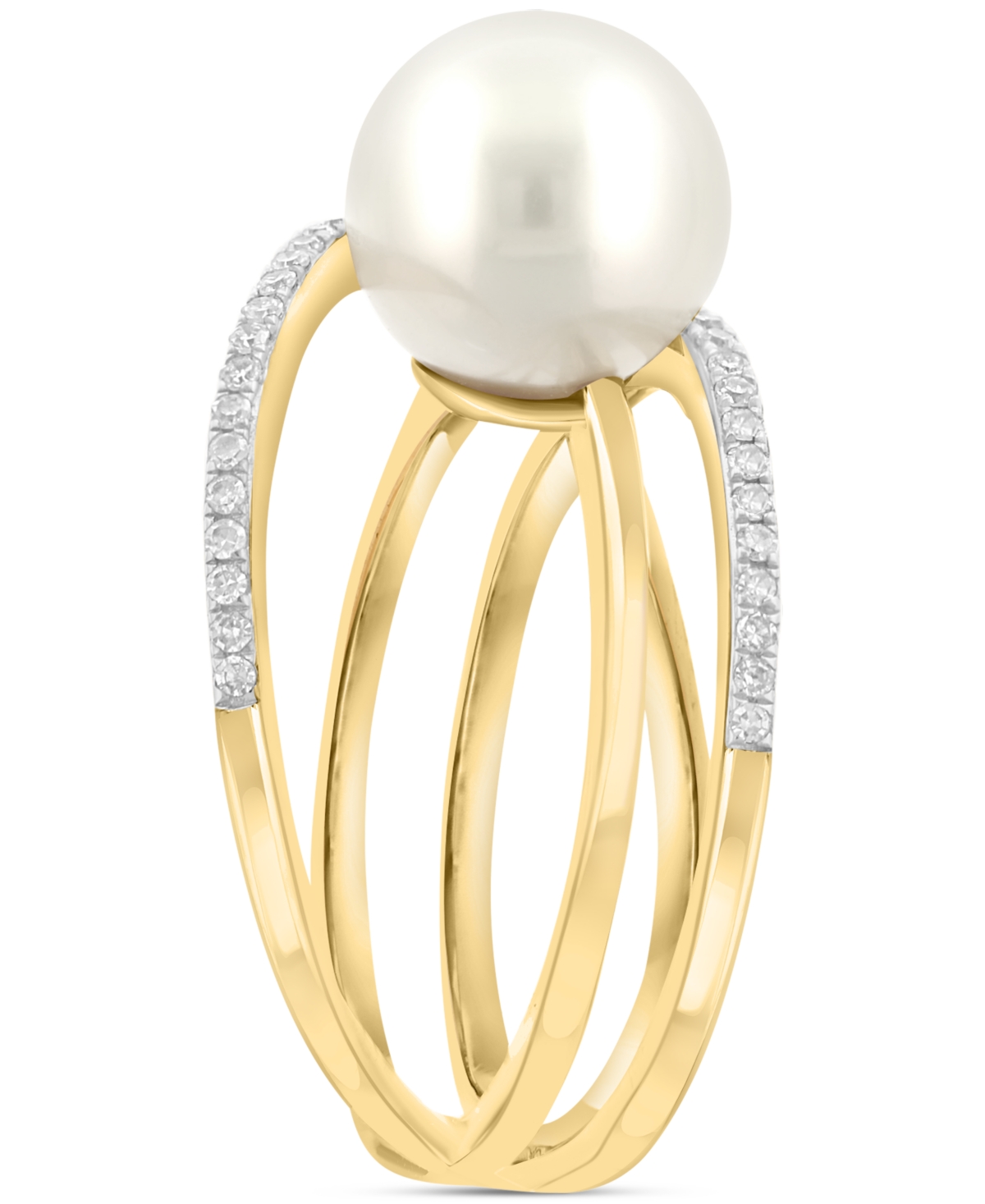 Effy Collection Effy Freshwater Pearl (8-1/2mm) & Diamond (1/10 Ct. T.w.) Multirow Crossover Statement Ring In Yellow Gol