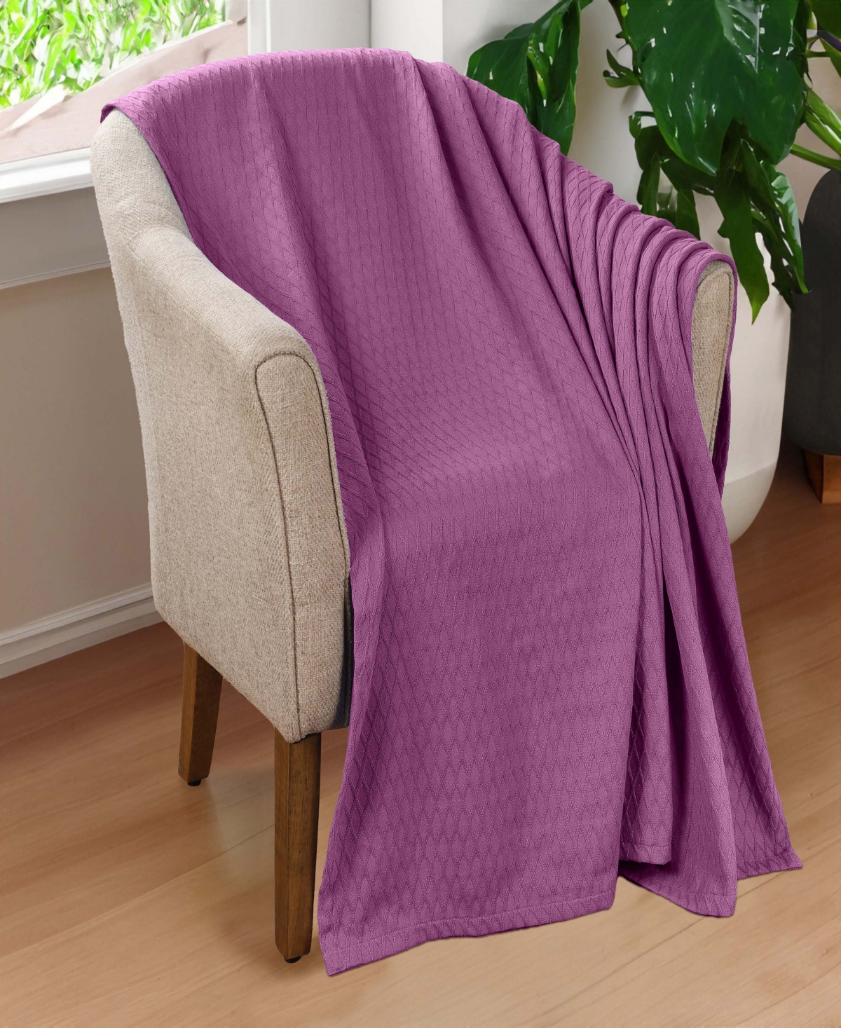 Shop Superior Diamond Pattern All Season Woven Cotton Blanket, California King In Purple