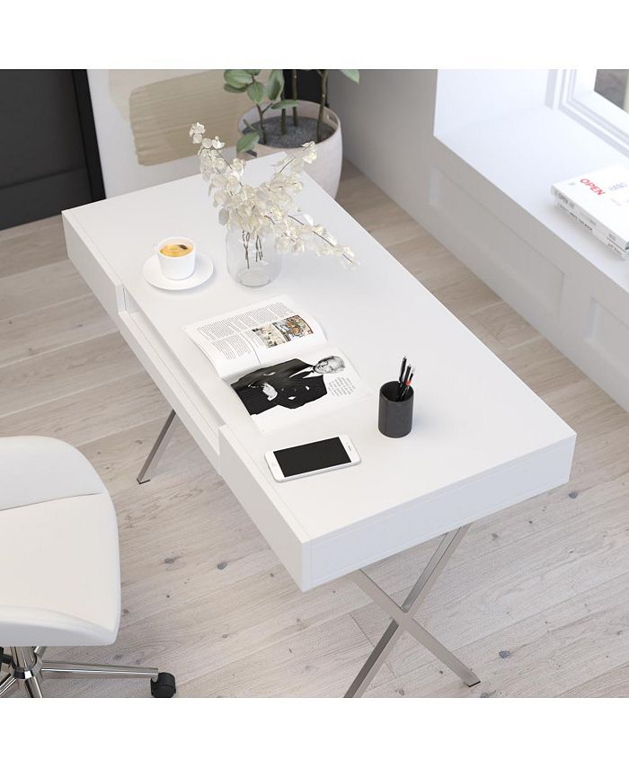 MERRICK LANE Rhodes Computer Desk Contemporary Writing Desk With Metal ...