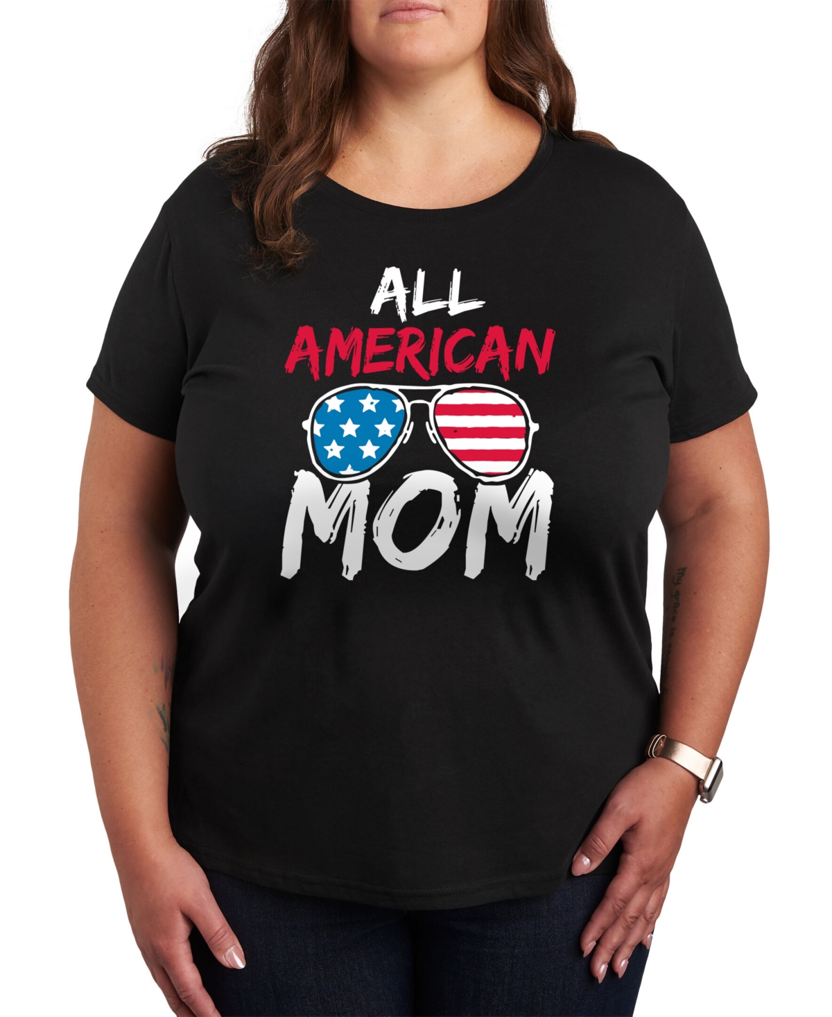 Shop Hybrid Apparel Trendy Plus Size All American Mom Usa Graphic T-shirt In Black