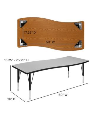 26"W X 60"L Rectangle Wave Flexible Collaborative Kids Adjustable Activity Table
