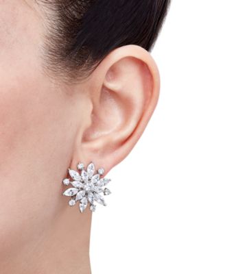Cubic Zirconia Flower Statement Earrings in Sterling Silver