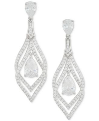 Cubic Zirconia Pear Orbital Drop Earrings in Sterling Silver