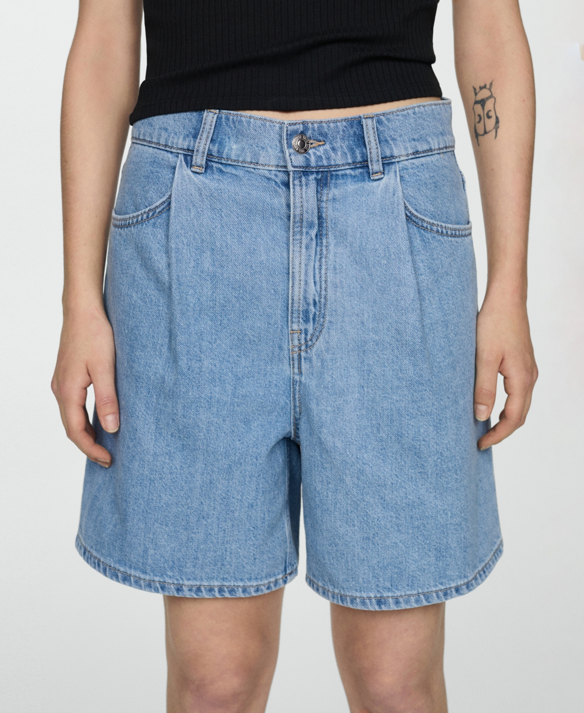 Shop Mango Women's Pleats Detail Denim Shorts In Open Blue
