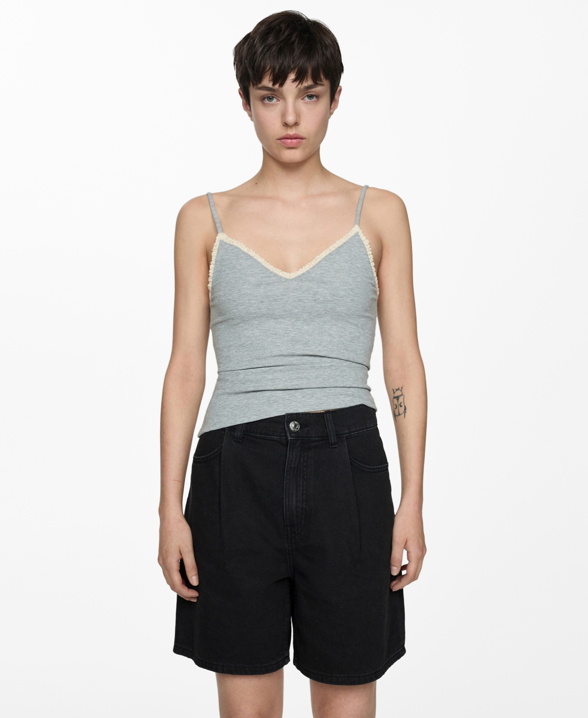 Women's Pleats Detail Denim Shorts - Open Grey
